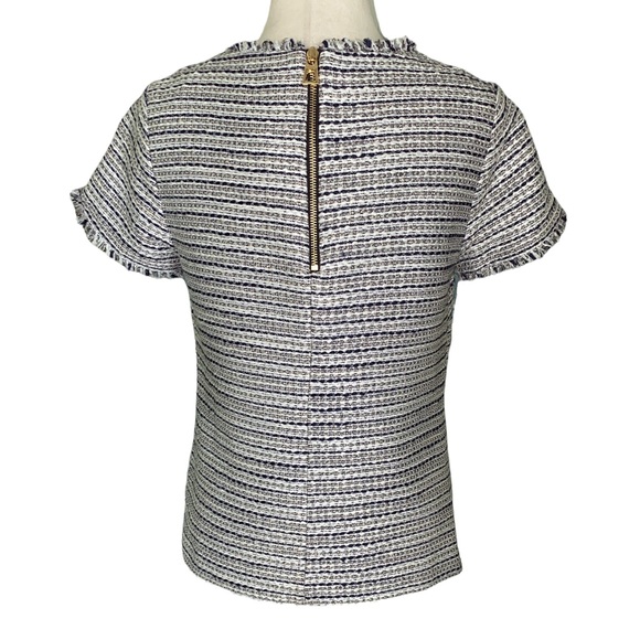 Sail to Sable Metallic Silver Tweed Striped Fringe Top - S - Picture 6 of 13